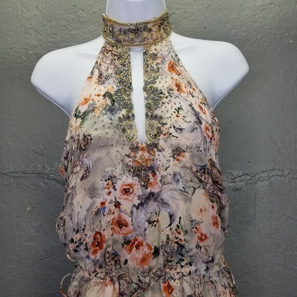 Haute Hippie Maxi Dress Women 2 Wished Upon Silk High Low Beaded Collar High Low - Picture 3 of 16